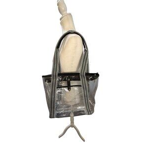 Missnine Clear Tote Bag With Black & White Straps Snap Closure Inner Pocket Tran
